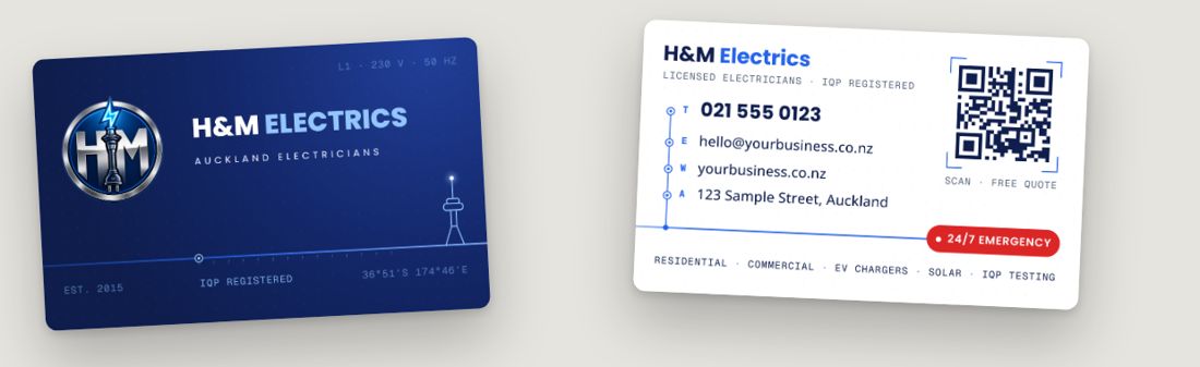 H&M Electrics business card, front and back