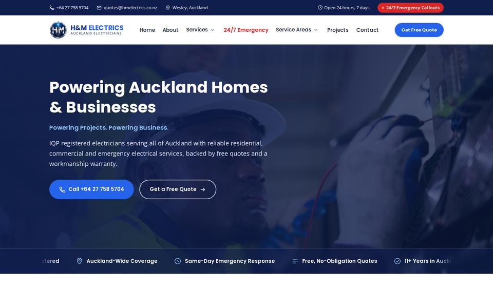 H&M Electrics homepage: Auckland electricians